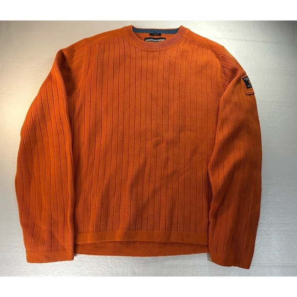 Abercrombie & Fitch Other - VTG Abercrombie Fitch Sweater Men XL Orange Acrylic Muscle 3D Rib Sweatshirt 90s
